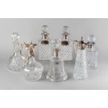 A pair silver mounted and glass square decanters, 20th century,