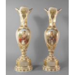 A pair of Continental white and gilt overlay glass vases, 19th century,