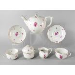 A Herend tea service for six people, 20th century, painted with sprays of pink flowers,