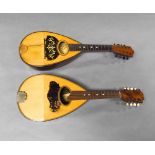 Two Mandolins, 20th century, both with rose wood and tortoise shell inlaid bodies,