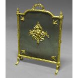 A French polished brass fire screen, late 19th/20th century,