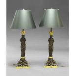 A pair of bronze table lamps, mid/late 20th century,