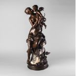 Mathurin Moreau, French, 1822-1912, a bronze and marble sculpture of Cupid and Venus,