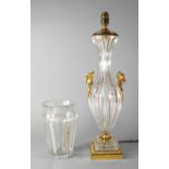 A Baccarat style glass and gilt metal lamp base, of recent manufacture,