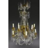 A twelve light gilt metal chandelier, 20th century,