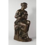 A French bronze sculpture of a woman nursing her child, late 19th century,