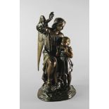 A Victorian bronze sculpture of an angel and child, 19th century,