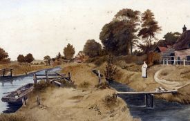 ENGLISH NAIVE SCHOOL (19th/20th century)
Fenland Scene
Watercolour
47 x 31 cm,