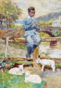 DAVID WOODLOCK (1842-1929) British
Shepherd Boy
Watercolour
Signed and dated 96
14.5 x 21.