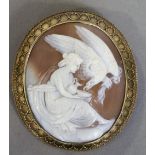 A 19th century unmarked gold framed cameo brooch
Carved with a classical scene of Hebe feeding the