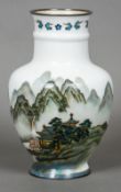 A 19th/20th century Japanese silver mounted cloisonne vase
Decorated with a pagoda in mountainous