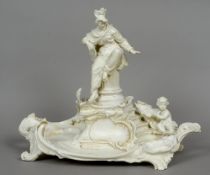 A German white porcelain table centre
Centred with the figure of Perseus seated atop a fluted