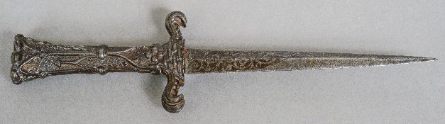 An 18th/19th century dagger
The cast metal handle with stylised Gothic decoration,