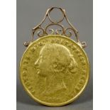 An Australian 1858 Sydney mint gold sovereign with later pendant mount CONDITION REPORTS: