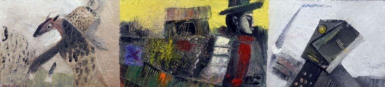 WALTER TURTON (20th century) British
Ned Kelly Triptych
Oil on panel
Signed and dated 77
67 x 16 cm,