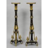 A pair of 19th century ormolu mounted ebonised torcheres
Each circular top above an ormolu mounted
