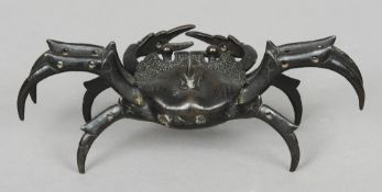 A late 19th/early 20th century Japanese patinated bronze model of a crab
Naturalistically modelled.