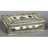A 19th century ivory Vizigapatam box
Of hinged rectangular form,