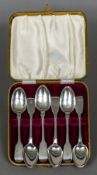 A matched set of six silver coffee spoons, hallmarked London 1825 and 1829,