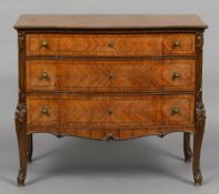 A 19th century Continental satinwood serpentine commode 
The line inlaid beaded top above three