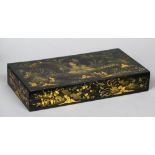 A Regency chinoiserie lacquered box and cover
Of rectangular form,