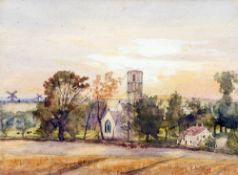 THOMAS CHURCHYARD (1798-1865) British
Hasketon Church and Village
Watercolour
Old label to verso