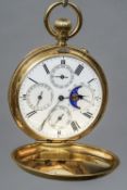 A Victorian 18 ct gold cased full hunter calendar pocket watch,