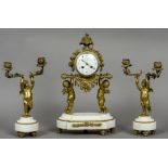 A French bronze and white marble triple clock garniture
The 4 inch indistinctly signed white