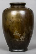 A large 19th century Japanese mixed metal inlaid bronze vase
Worked with a phoenix opposing