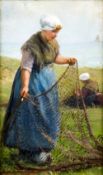 EDITH HUME (DUNN) (flourished 1862-1906) British
Fisherwoman Inspecting the Nets
Oil on