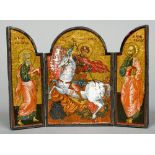 An early 20th century, probably Russian, painted travelling triptych icon
Worked with St.