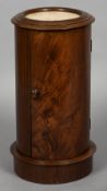 A mahogany cylindrical pot cupboard
Of typical form, with marble inset top.