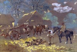 JOHN FREDERICK HERRING Junior (1820-1907) British
Horses and Chickens in a Farmyard;