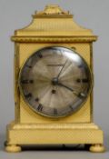 A Continental gilt metal cased quarter striking repeating alarm mantel clock
The signed 4 inch