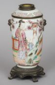 A 19th century porcelain oil lamp base, probably Samson
Decorated in the Chinese manner,