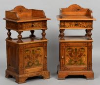 A pair of 19th century Continental poker work decorated pine pot cupboards
Each with a three