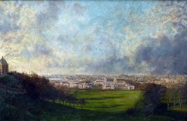 JENSEN (20th century) British
Extensive View of London From Greenwich
Oil and bodycolour on