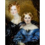ENGLISH SCHOOL (19th century)
Aunt Clara Carew and Aunt Eliza Carew
Watercolour on ivory
Inscribed