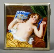 A Continental 900 silver enamel decorated cigarette case
The front decorated with a topless girl