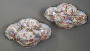 Two Vienna enamelled lobed dishes
Each decorated with vignettes of various courtly and godly