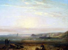 Attributed to JOHN WILSON EWBANK (1799-1847) British
Coastal Sunset With Figures and Boats
Oil on