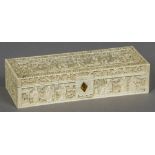 A 19th century Cantonese carved ivory box
Of hinged rectangular form,