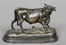 JULES MOIGNIEZ (1835-1894) French
Model of a Bull
Silvered bronze, naturalistically modelled,