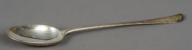 An 18th century silver serving spoon, hallmarked London, date letter indistinct,