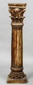 An early 20th century carved wood Corinthian capped fluted column
Standing on a plinth base.  152.