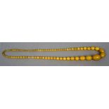 A string of yellow amber beads
Of varying size.  67 cm long.