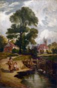 ENGLISH SCHOOL (19th century)
Fishing the Village Pond
Oil on canvas
40 x 60.