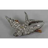 An unmarked rose diamond set pendant/brooch
Formed as a swallow.  4.5 cm wide.