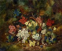 Possibly HENRY JOHN LIVENS (19th century) British
Still Life of Flowers on a Mossy Bank
Oil on