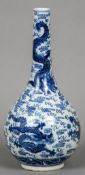 A Chinese blue and white porcelain bottle vase
Decorated with five clawed dragons amongst stylised